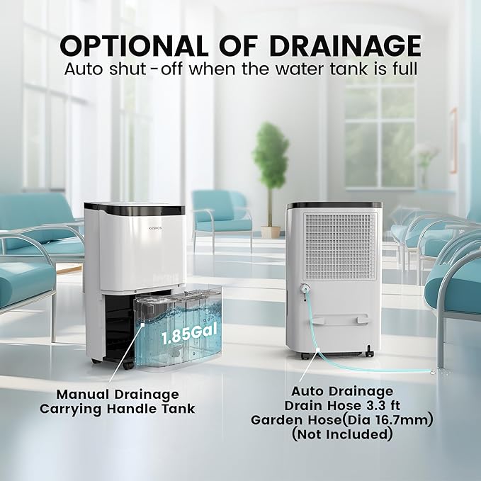 Kesnos 150 Pints Energy Star Dehumidifier with Pump for Space Up to 7500 Sq. Ft - Dehumidifier for Basement with Drain Hose, 1.85 Gal Water Tank, Handle, Self-Drying, Idear for Home, Office