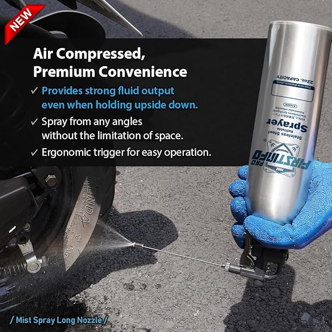 FIRSTINFO A1636K Patented Max. Pressure 110 psi / 650ml Stainless Steel Canister Aerosol Refillable Fluid Spray Can/Pneumatic Compressed Air Sprayer