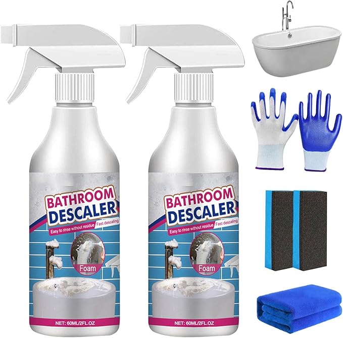 Bathroom Descaler Foam Cleaner, Bathroom Descaler Foam Cleaner Spray, All Purpose Rinse Cleaning Foams Spray, Stubborn Stains Cleaner for Bathtub, Toilet, Glass, Faucet (2PCS)