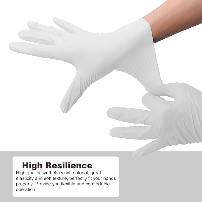 Disposable Gloves Medium, Nitrile and Vinyl Blend Material Gloves, Latex Free, 4 Mil 200 Pc Food Grade Glove for Cleaning, Food Prep, Hair Dye, Tattoo, White