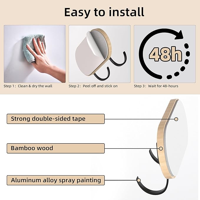 Kayqi 17 lbs (Max) Self-Adhesive Aluminum Alloy Hooks for Bath, Kitchen, Bar, Office, Simple and Versatile, (Pack of 3)