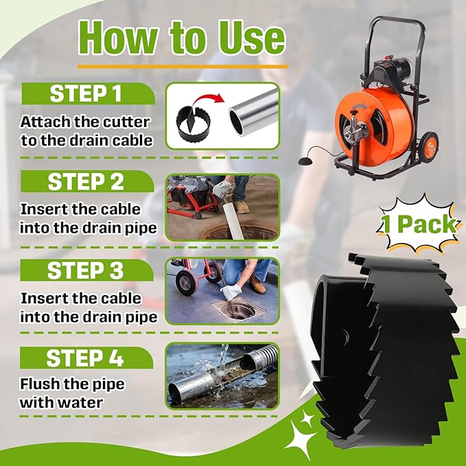 3HDB Heavy Duty Root Saw Drain Cleaner Cutter for General Wire 5/8" to 3/4" Drain Cables with Connectors, Alloy Steel Root Cutter Blade for Sewer Line & Pipe Drains Cleaning