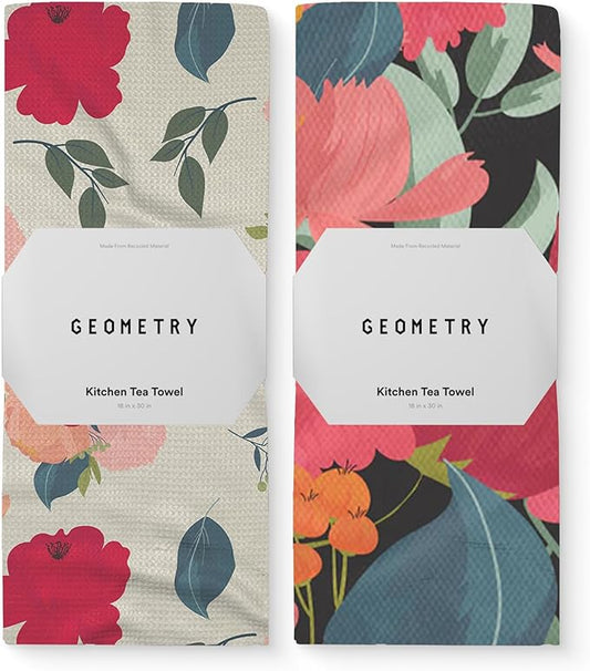 GEOMETRY Kitchen Tea Towels - Quick Dry Microfiber Dish Towels for Kitchen Roses for You, 18" x 30" 2-Pack