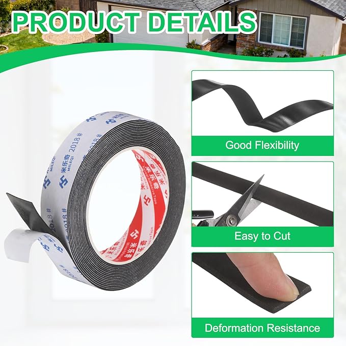 PATIKIL 5Roll Sponge Rubber Foam Tape, 63/64" W x 5/64" t x 16.4ft l Self-Adhesive Foam Insulation Tape Weather Stripping for Window Door Soundproofing Weatherstrip AC Seal Strip, Black