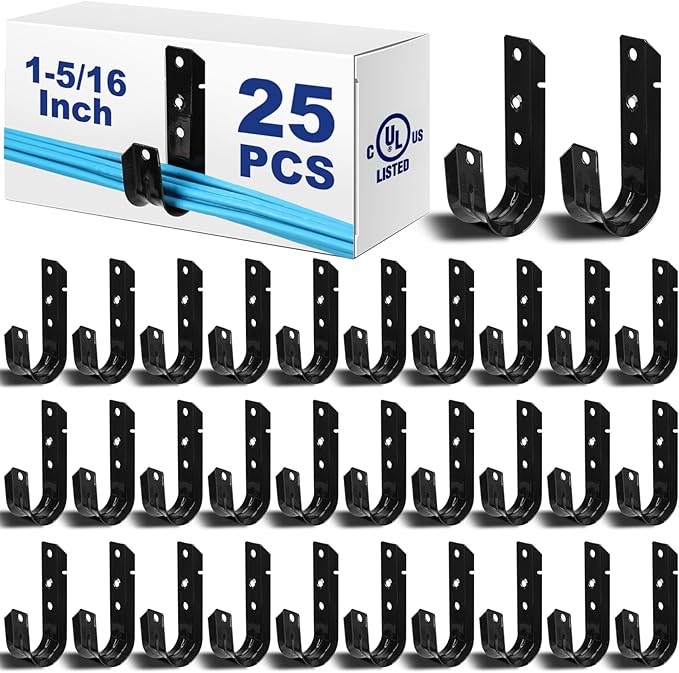 Zonon Black Cable Support J Hooks for Hanging Heavy Duty Metal J Hook for Cable and Wire Management Galvanized Steel(1-5/16 Inch)