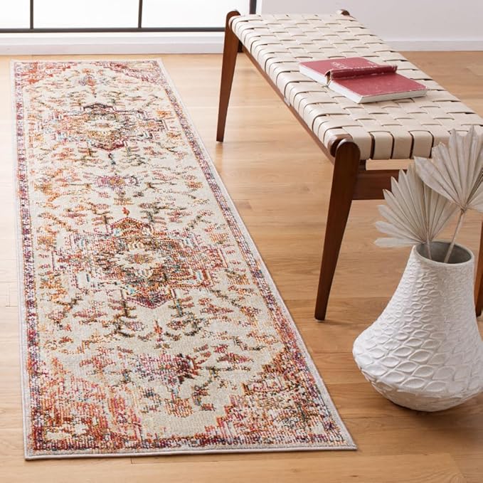 SAFAVIEH Crystal Collection Runner Rug - 2'2" x 9', Light Blue & Burgundy, Medallion Distressed Design, Non-Shedding & Easy Care, Ideal for High Traffic Areas in Living Room, Bedroom (CRS501F)