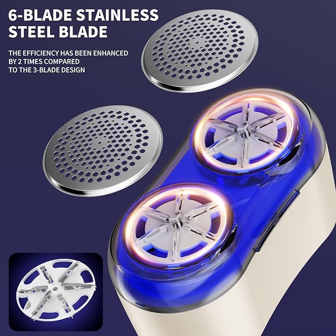 Professional Fabric Shaver, Electric lint Remover Suitable for Sweaters, Coats, Sofas, etc. Type-C Rechargeable, Equipped with 6 Stainless Steel Blades, Safe and Harmless for fine Fabrics