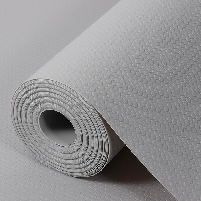 Light Gray Shelf Liners for Kitchen Cabinets Non Adhesive Drawer Liner for Bathroom Waterproof Refrigerator Liners for Shelves Fridge Plastic Mats Cabinet Cupboard Liner 23.6 x 157.4 Inches