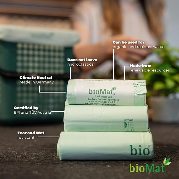 bioMat 64 Gallon Compostable Trash Bags, 30 Count, Extra Large Kitchen Compost bags for Food Waste, BPI & CMA and ASTM D6400 Certified Kitchen Food Scrap Waste Bags
