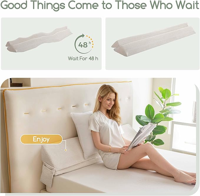 HIGOGOGO Twin Size Wedge Pillow for Headboard Gap - Multi Functional Mattress Wedge Bed Gap Filler Close The Gap (0-7") Between Your Mattress and Headboard or Wall (Beige 39"x11"x9")