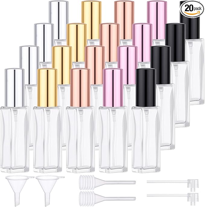 Segbeauty 20pcs 0.34oz Atomizer Sprayer for Perfume Glass Spray Bottles, Bulk Glass Refillable Travel Atomizer, 10ml Travel Cologne Sprayer with Perfume Transfer Tool, Sample Cologne Spray Bottle