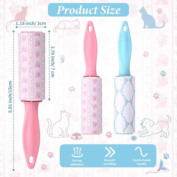 Zhehao 8 Pcs Mini Lint Rollers for Pet Hair Travel Size Clothes Sticky Lint Removers Blue Pink Roller Hair Removal Tools for Dog, Cat, Furniture, Travelers, Pet Owners