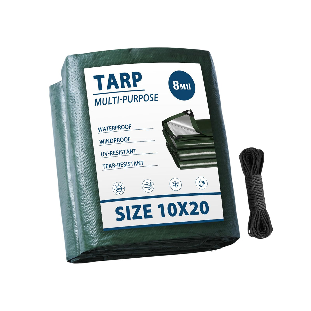 Tarp Waterproof 10x20FT Multi-Purpose Green Poly Tarps Cover 8Mil - Image 1