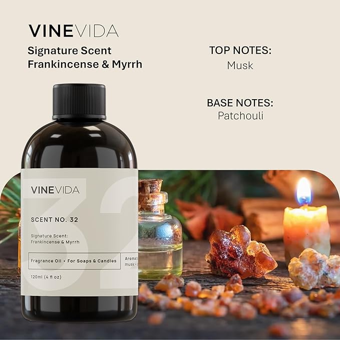VINEVIDA [4oz] Frankincense & Myrrh Fragrance Oil for Candle Making and Soap Making - Premium Candle Scents for Soy Candles