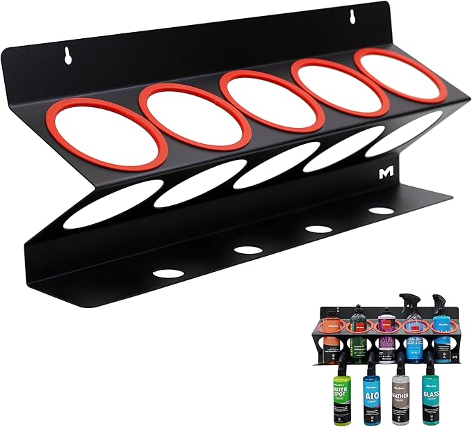Maxshine Universal Detailing Spray Bottle Holder – Mobile Detailing & Car Garage Organizer, Holds 5 Bottles (16/32oz) with 4 Small Holes – Lightweight Design, Easy Wall Mounting