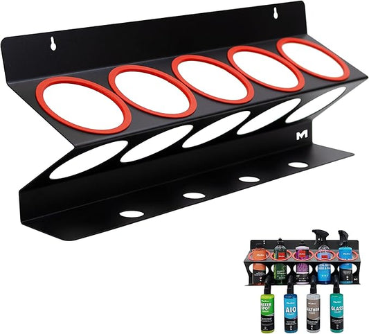 Maxshine Universal Detailing Spray Bottle Holder – Mobile Detailing & Car Garage Organizer, Holds 5 Bottles (16/32oz) with 4 Small Holes – Lightweight Design, Easy Wall Mounting