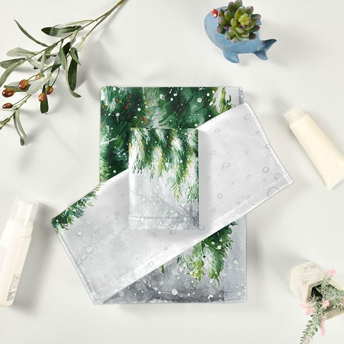 Pfrewn Christmas Winter Towels Set of 3 Rustic Christmas Tree with Snowflakes Bathroom Towel Soft Absorbent Bath Hand Towels Washcloth Guest Towel Sets Xmas Holiday Decor