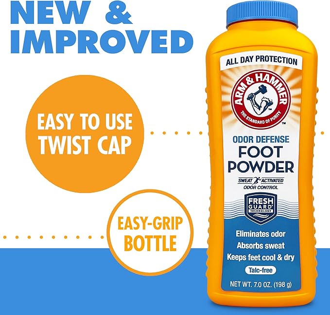 Arm & Hammer Foot Powder for Shoes & Feet, Talc-Free Odor & Moisture Control for Men & Women, 7 oz (3 Pack)