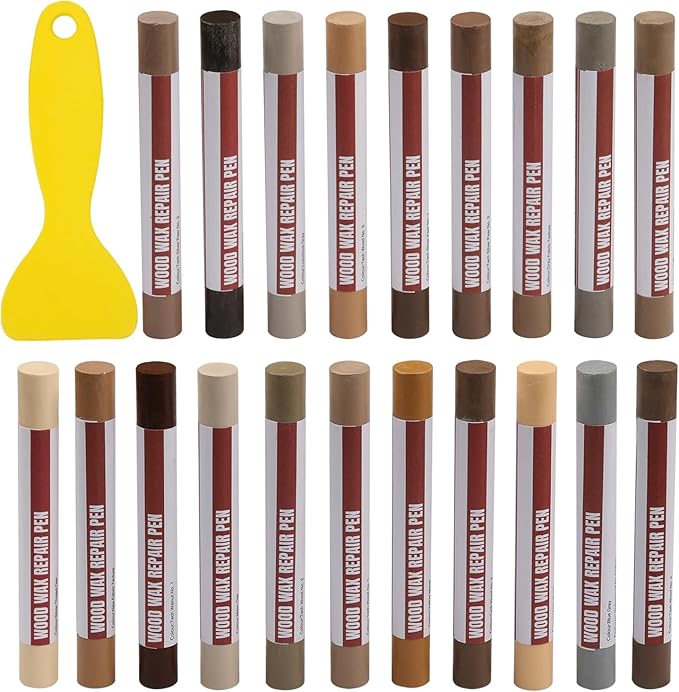 Wood Filler Sticks, 20 Colors Wood Repair Wax Crayons with Scraper, Wood Touch Up Markers for Repairing Scratches, Cracks, Holes in Cabinets, Floors, Tables and Doors[Technicolor Series]