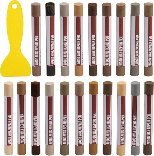 Wood Filler Sticks, 20 Colors Wood Repair Wax Crayons with Scraper, Wood Touch Up Markers for Repairing Scratches, Cracks, Holes in Cabinets, Floors, Tables and Doors[Technicolor Series]