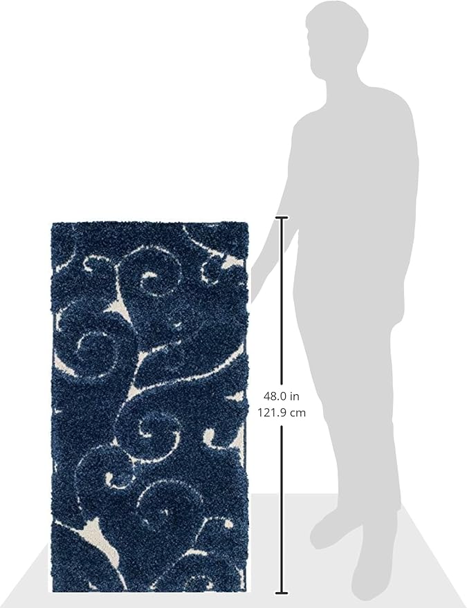 SAFAVIEH Florida Shag Collection Accent Rug - 2'3" x 4', Dark Blue & Cream, Scroll Design, Non-Shedding & Easy Care, High-Low Plush Pile, Ideal for Bedroom, Foyer, Hallway (SG455-6511)