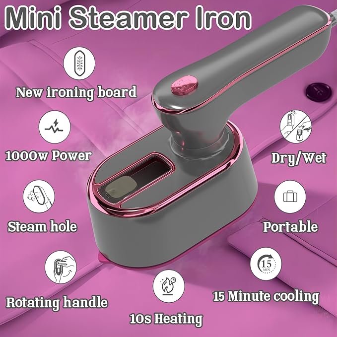Travel Steamer Iron for Clothes - Portable Ironing Machine Small Size Portable Steamer Travel College Dorm Home Essentials (LightGrey)