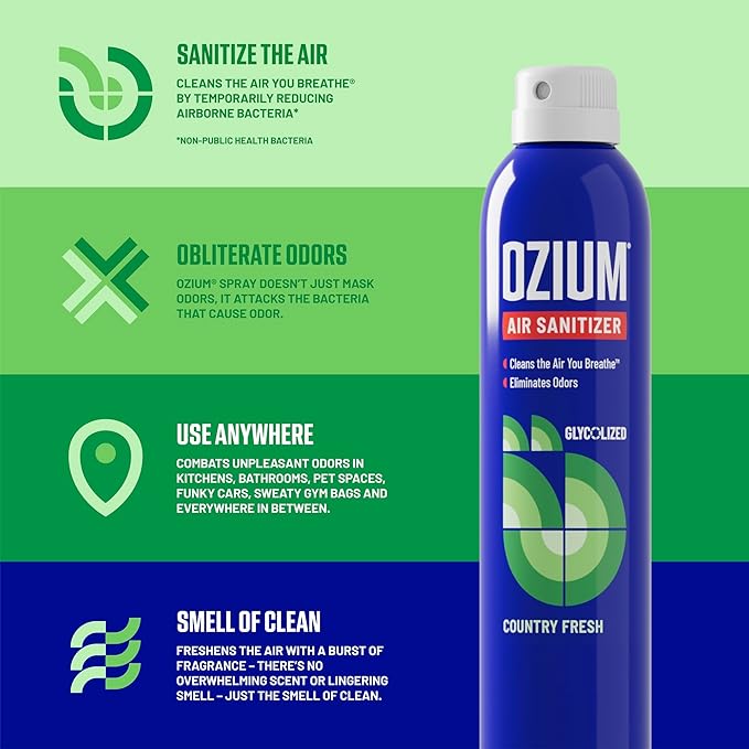 Ozium 8 Oz. Air Sanitizer & Odor Eliminator for Homes, Cars, Offices and More, Country Fresh, Pack of 1