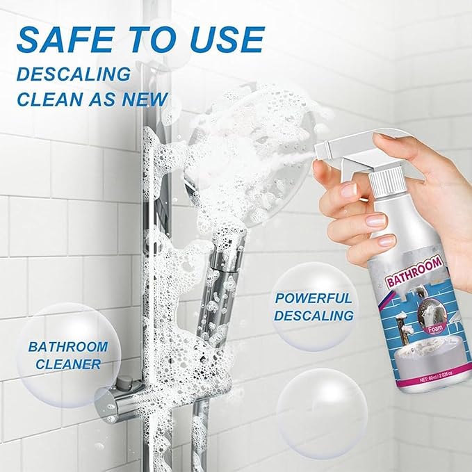Bathroom Descaler Foam Cleaner, 2025 New Bathroom Descaler Cleaner, Stubborn Stains Cleaner, Limescale Cleaner, All Purpose Rinse Free Cleaning Spray for Bathtub, Sink, Toilet, Tiles (3Pcs)