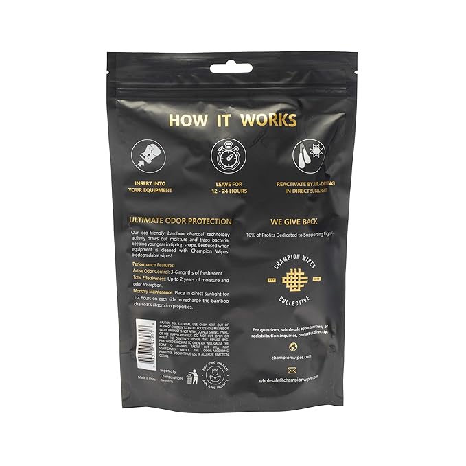 Deodorizer & Odor Absorbing Inserts for Boxing Gloves and All Sports Equipment, Bamboo Charcoal Absorption, Moisture Absorber, Scented