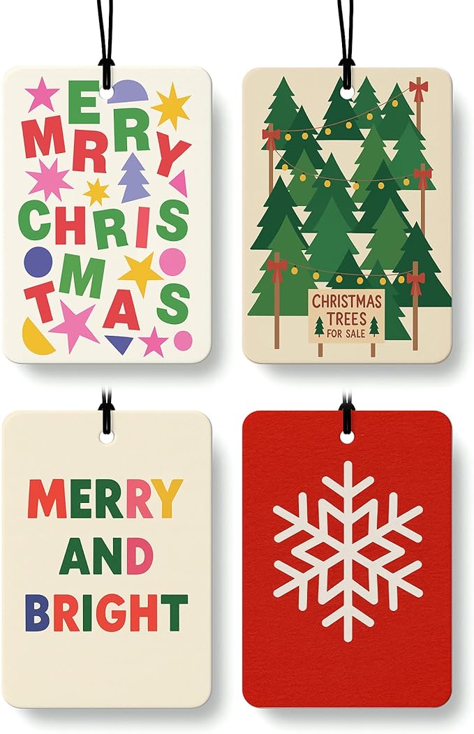 Cute Christmas Berry Car Air Freshener 4 Pcs, Merry and Bright Xmas Tree Snowflake Hanging Air Freshener for Cars Closet Drawer Books, Christmas Car Accessories Mirror Decor for Women