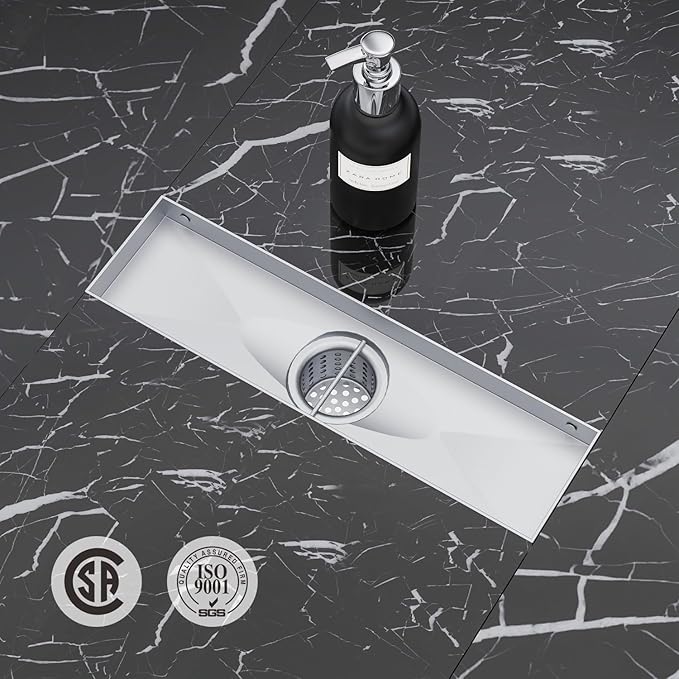 ELLO&ALLO 12 Inch Linear Shower Drain Brushed Nickel, SUS304 Stainless Steel Rectangle Shower Floor Drain with Removable Pattern Grate
