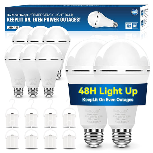 KeepLit 8PK Emergency Rechargeable Light Bulbs, 48H Battery - Image 1
