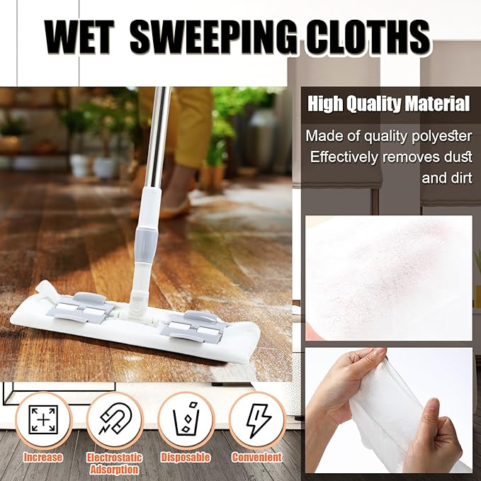 100 Counts Sweeper Wet Mopping Cloths Compatible with Swiffer 17.7'' x 11.8'' Large Wet Mop Pads Refills XL Disposable Floor Wipes Duster for Sweeping Scrubbing Cleaning Wood Hardwood Tile