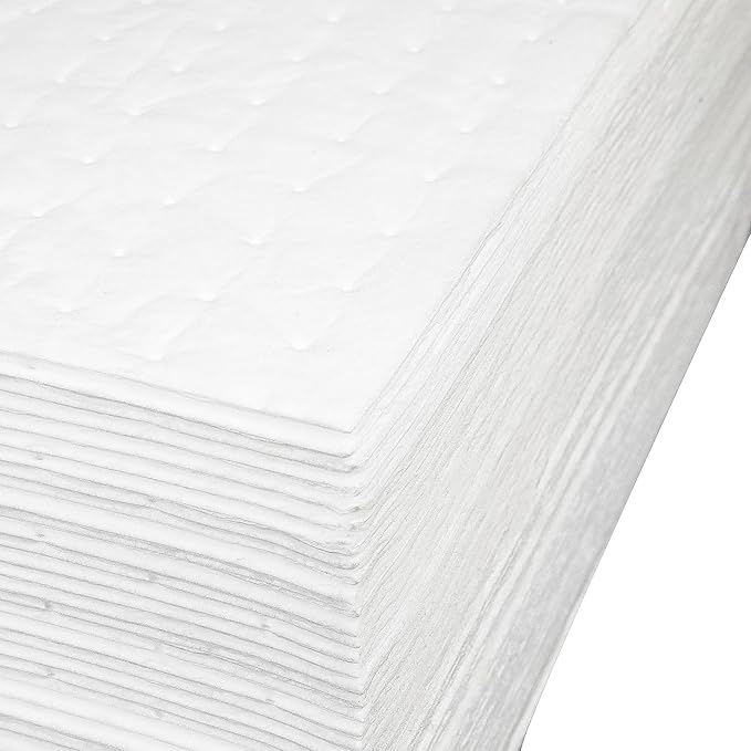AAIN 50 PCS Oil Absorbent Pads/Mats, 15x20 in White Heavy Weight Oil- Only Absorbent Pad,Used for Oil Spill Cleaning in Garage Workshop, Reusable, Washable, Durable