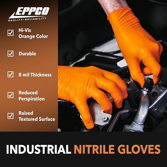 EPPCO TigerGrip 8-Mil Nitrile Glove Disposable Powder, Latex Free Textured Superior Grip Orange Gloves, XXL, Box of 90