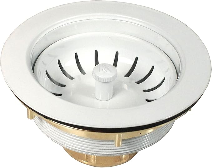 KEENEY K1439WH Deep Thread Cast Brass Kitchen Sink Strainer, 3.5-Inch Opening, White
