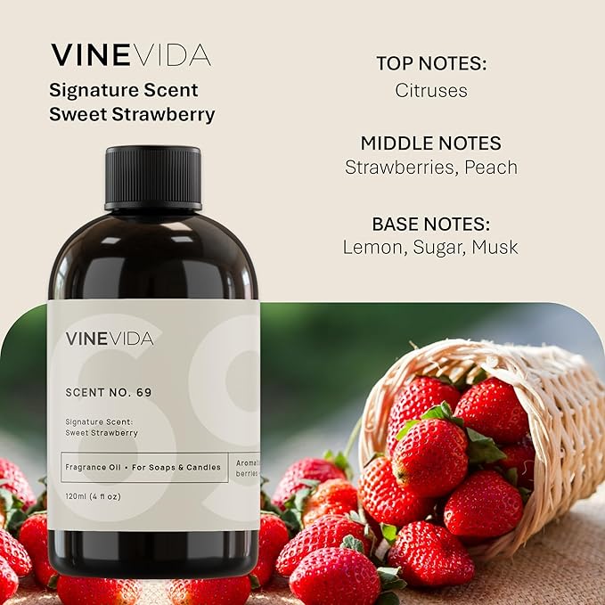 VINEVIDA [4oz] Sweet Strawberry Fragrance Oil for Soap Making Scents for Candle Making, Perfume Oils, Soy Candles, Home Scents Oil Diffusers, Bath Scent Bomb Oils, Linen Spray, Lotions, Car Freshies