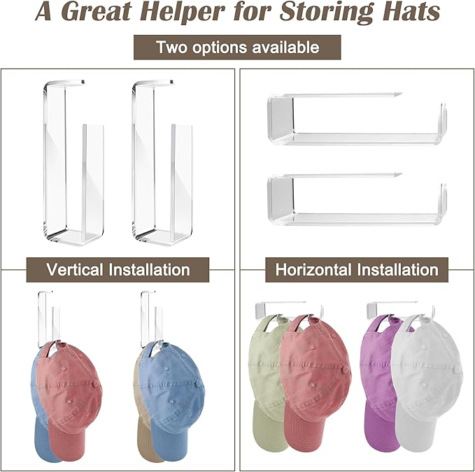 4pcs Cap Organizer with 10 Adhesive Backing Space-Saving 2 Ways to Use Storage for Hats, Bags, Umbrellas, Jewelry, and More, Perfect for Home Organization