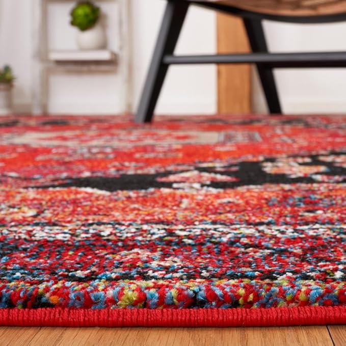 SAFAVIEH Vintage Hamadan Collection Area Rug - 6'7" x 9', Red & Black, Transitional Design, Stain Resistant, Ideal for High Traffic Areas in Living Room, Bedroom & Dining Room (VTH204Q-6)