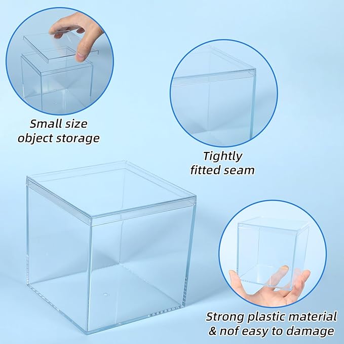 12 Pcs Clear Acrylic Box with Lid, 4 x 4 Inch Square Decorative Storage Container for Candy, Little Trinkets, and Jewelry Display