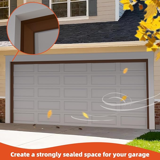 Garage Door Seal Top and Sides, 36 FT Universal TPE Weather Stripping Garage Door Trim Seal Weatherproofing Garage Door Seals with Nails and Lids in Brown