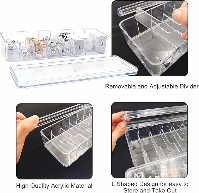 2 Pack Cable Organizer Box with Wire Ties Plastic Cord Storage Box with Lid for Home Office Organizers Storage Accessories