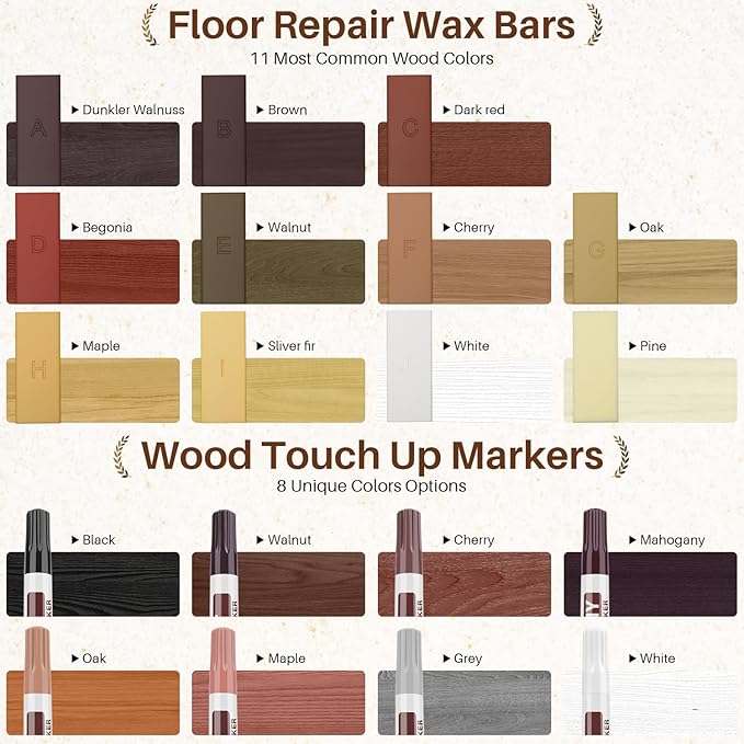 Floor Repair Kit with Heat Pen - 11 Colors Wax Blocks for Quick Wax Melting, Professional Vinyl Laminate Floor Repair Kit, to Restore Scratches, Stains, Cracks, Holes on Floors, Doors, Cabinet