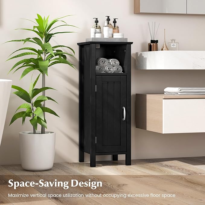 HAPPYGRILL Bathroom Floor Cabinet, Narrow Organizer Console Table Nightstand w/Adjustable Inner Shelves, Freestanding Storage Cabinet for Living Room Kitchen Entryway (Black)