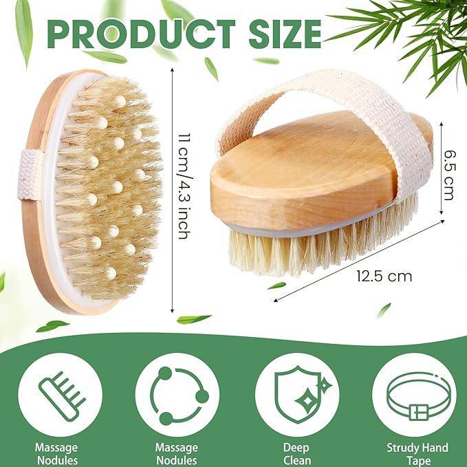 Gejoy 2 Pcs Dry Brushing Body Brush for Lymphatic Drainage Exfoliating Brush with Massage Nodule Dry Skin Body Scrubber Cellulite Shower Circulation Dead Exfoliator (4.92 x 2.56 Inches,Wood Color)