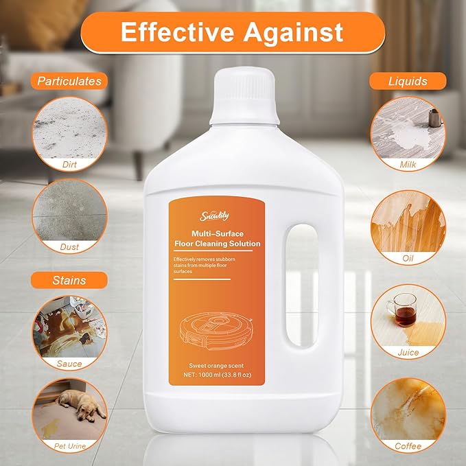 Snowlily 1000ML Floor Cleaning Solution, Residue & Streak Free, Low Foam Floor Cleaner for Mopping, for Robot Vacuum Mops & Wet Dry Vacuum Cleaners, Orange Scent