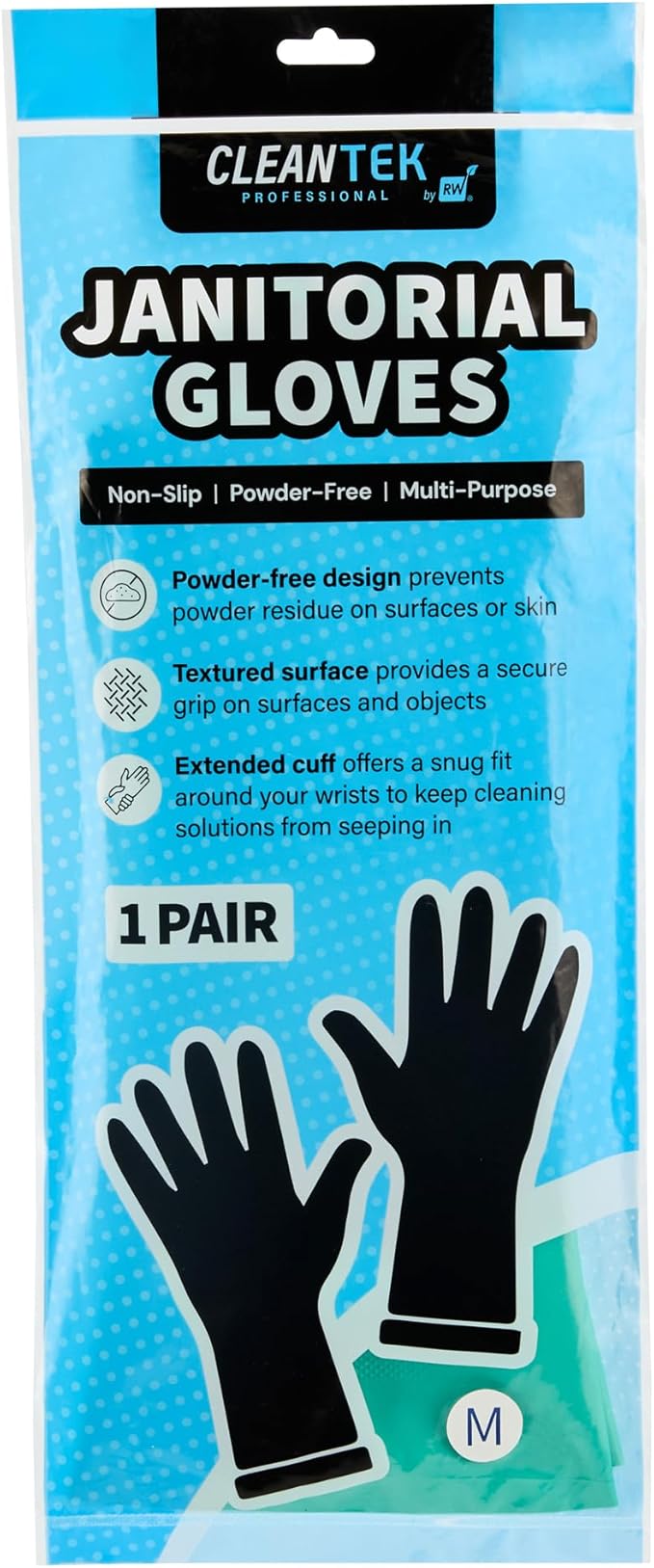 Restaurantware Green Cleaning Gloves 10 Pairs 15 Mil Thick Medium Heavy-Duty Nitrile Gloves With Long Cuff No-Latex Flock Lining For Use In Hospitals, Laboratories, Kitchens and Households
