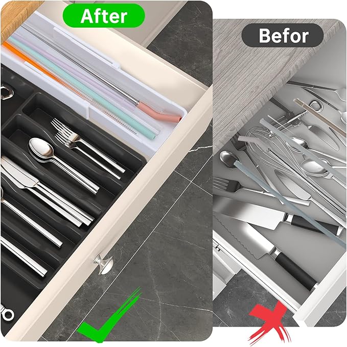 Expandable Straw Organizer Drawer for Cabinet,Reusable Extra Long Straw Drawer Organizer Fits for 60oz Stanley Long Straw