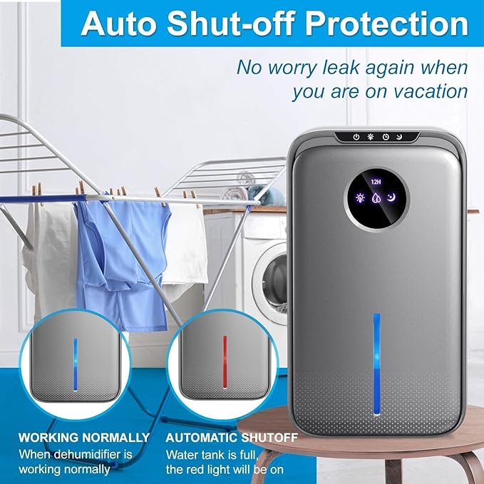 Dehumidifier(88OZ) Water Tank for Home With Drain Hose Timer（8-12-24H) Quiet Portable Small Dehumidifier with Auto Shut Off for Bedroom Bathroom Basement Kitchen RV Closet（1000Sq.ft)