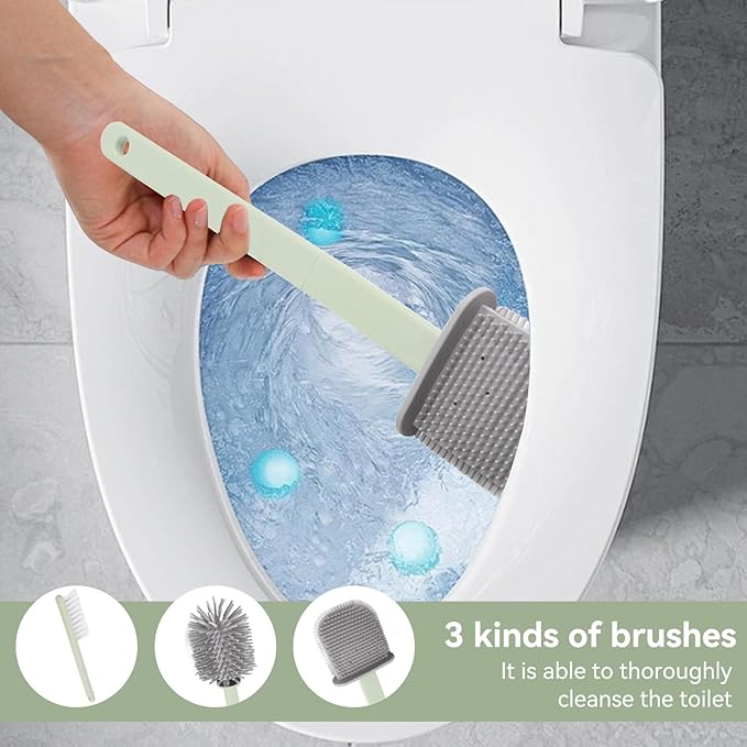 Cyrank Toilet Brush and Holder, Toilet Bowl Brush with Caddy Bathroom Stiff Bristles Toilet Scrub Brush Toilet Bowl Brush Holder Set Deep Cleaning Toilet Cleaner Scrubber Under Rim(Greens)
